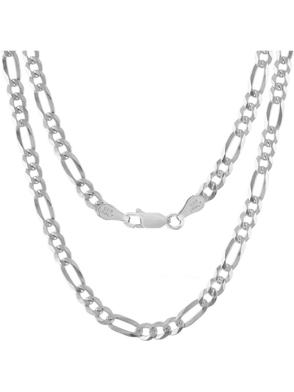 Men's 925 Sterling Silver Figaro Chain Necklace, 5mm Italian Design, Stylish